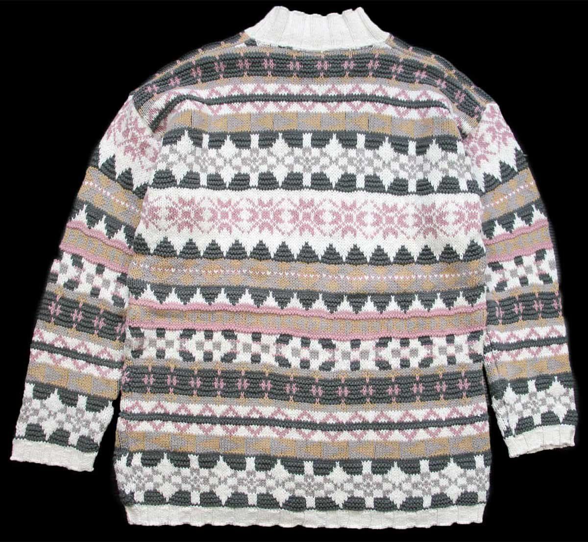 80s USA製 L.L.Bean 雪柄 ノルディック柄 モックネック コットンニット 