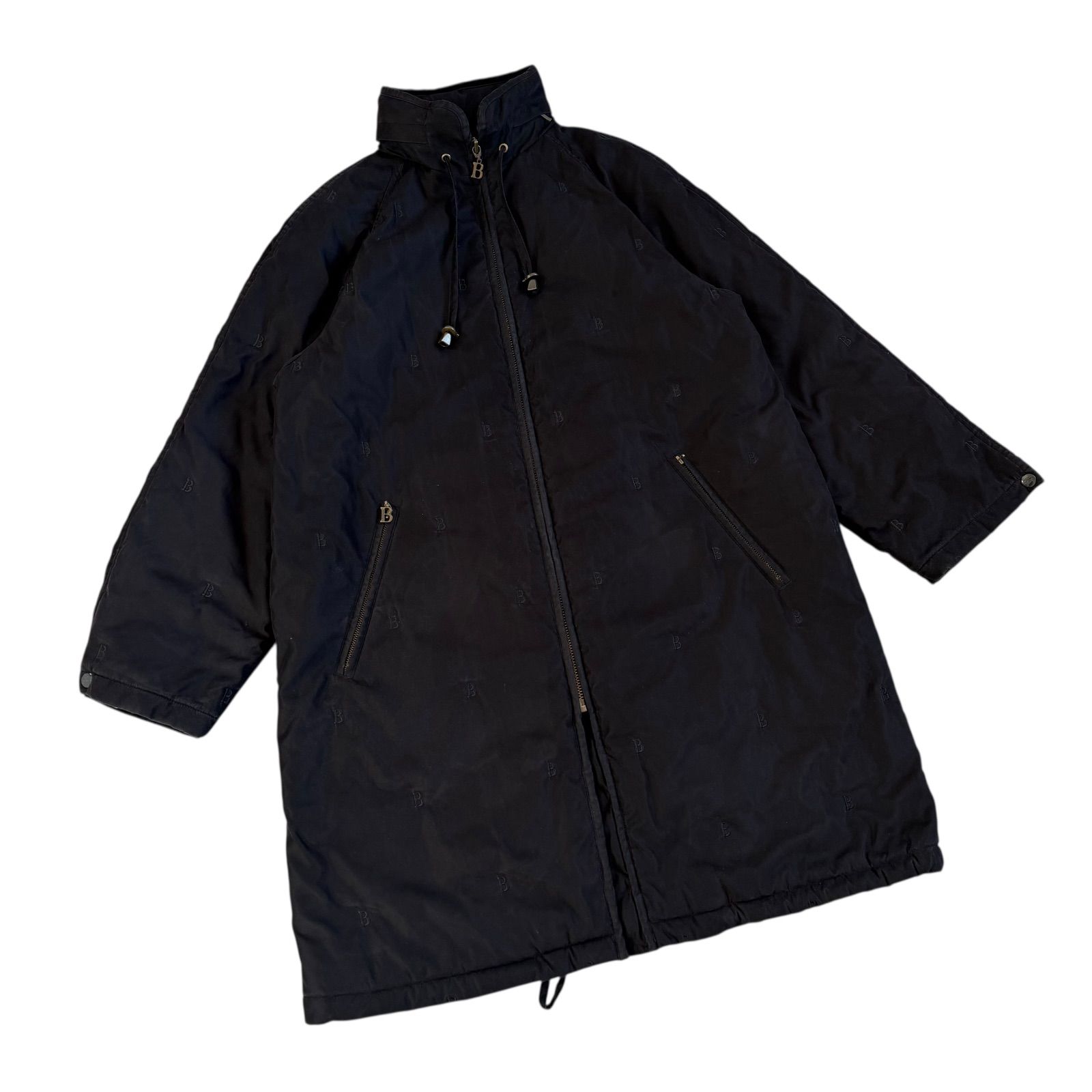 【美品】BURBERRYS バーバリーズ 刺繍 ナイロン コート 黒 38 Burberry's / バーバリーズ 90's Bロゴ刺繍総柄 モノグラム 中綿入り
