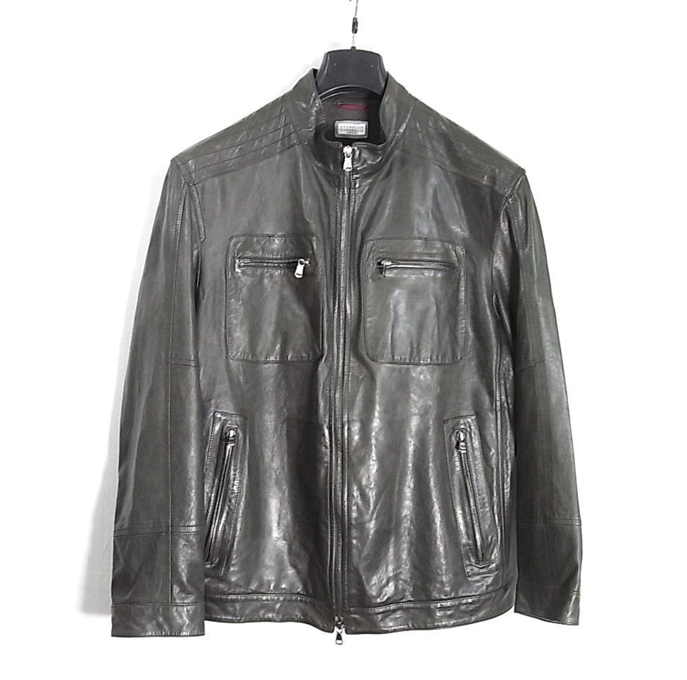 sizeXL☆美品☆ブルネロクチネリ レザージャケット オリーブグリーン