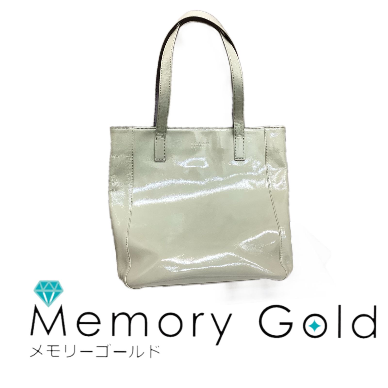 ★MARGARET HOWELL idea マーガレットハウエル アイデア パテントレザートートバッグ 淡いパールグリーン系