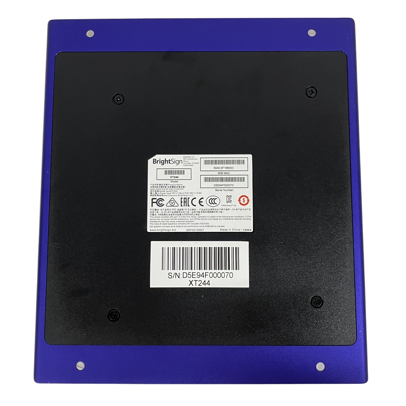 BrightSign XT244 デジタルサイネージプレーヤー 4K USED BrightSign XT244 4K対応 デジタルサイネージプレーヤー ネットワーク