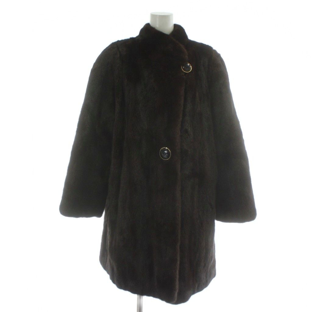 【中古】エンバ EMBA ファーコート アウター 毛皮 ミンク ミドル 肩パッド 茶色 ブラウン /XZ  ■GY18 レディース エンバ EMBA ファーコート アウター 毛皮 ミンク ミドル 肩パッド 茶色