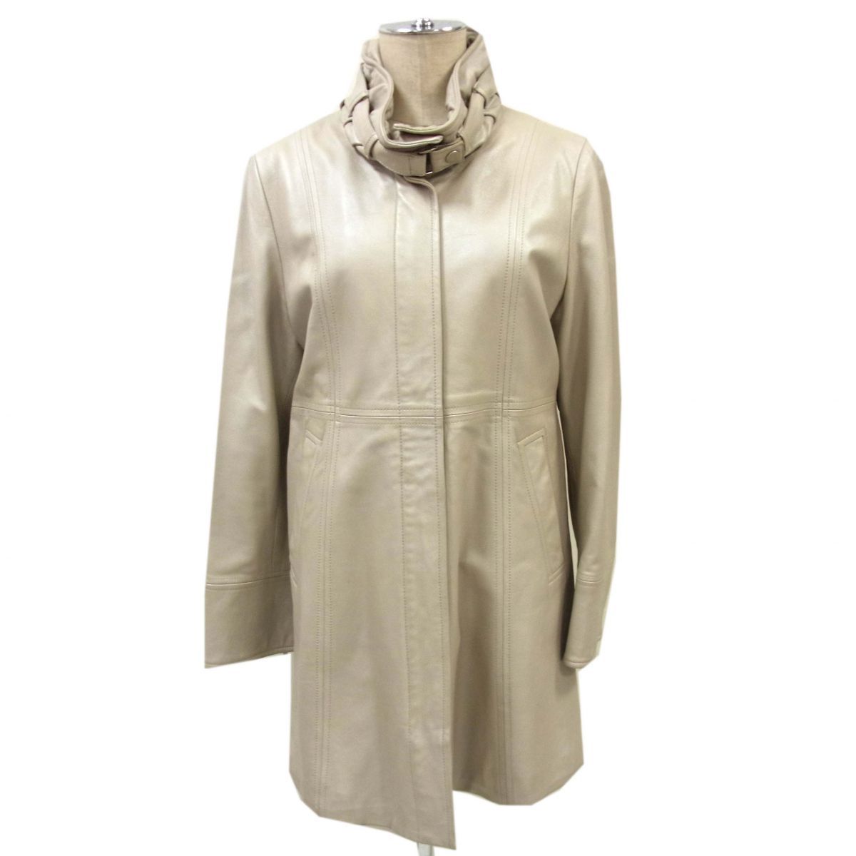 美品 BALMAIN バルマン ラムレザー コート ベージュ 90s◇BALMAIN バルマン ラムレザーコート 羊革 スタンドカラー