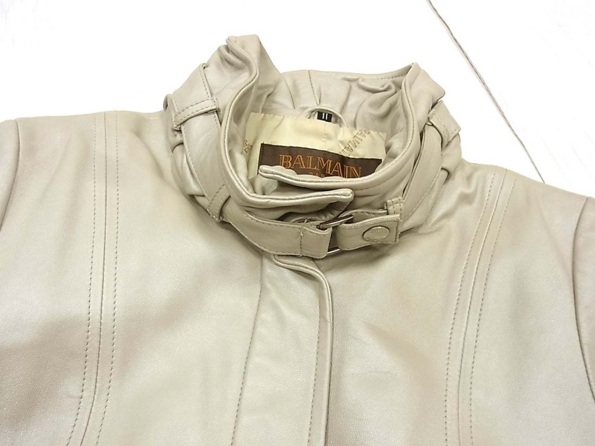 90s◇BALMAIN バルマン ラムレザーコート 羊革 スタンドカラー