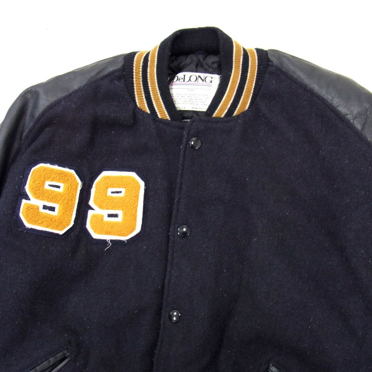 90s ヴィンテージ USA製 DELONG デロング 袖革 ウールスタジャン
