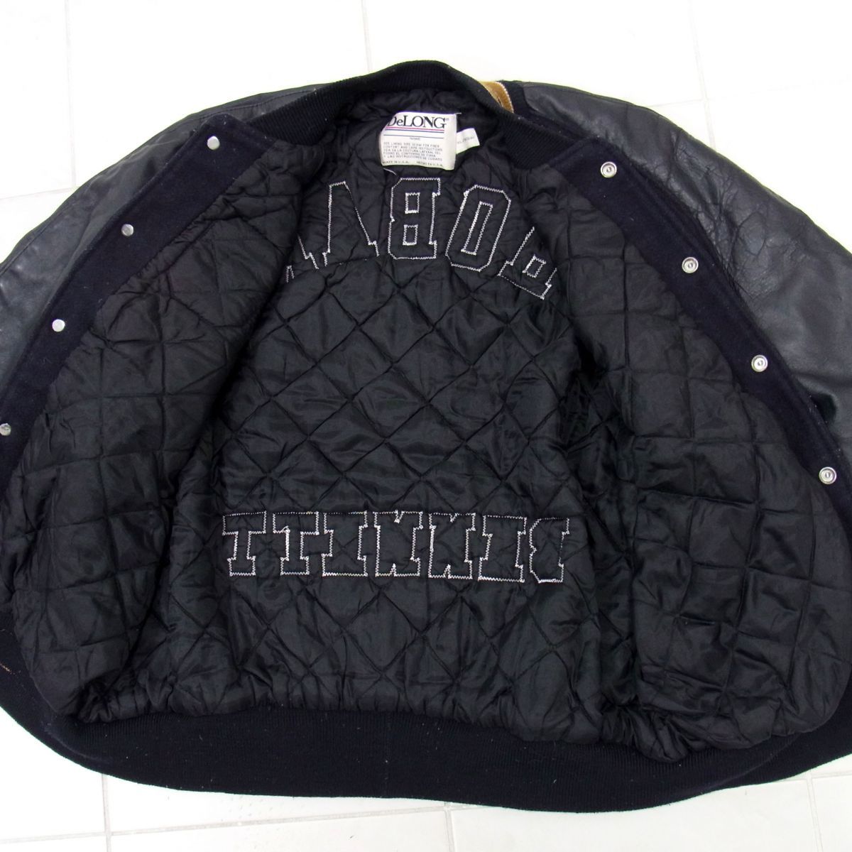 90s ヴィンテージ USA製 DELONG デロング 袖革 ウールスタジャン