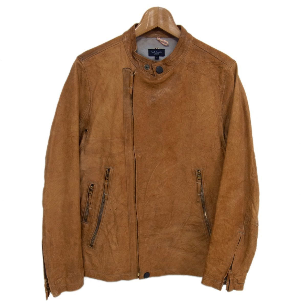 牛革カウレザー /ポールスミス キルティング レザージャケット キャメル ◇Paul Smith アンティーク加工レザー ライダースジャケット キャメル
