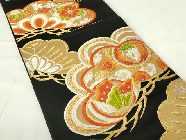 平和屋着物◎六通柄袋帯　流水枝松文　金銀糸　正絹　逸品　CABB1185nb 金銀糸 逸品 平和屋着物◎六通柄袋帯 流水草花文 CABF7066fb 六通柄袋帯