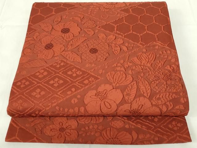 膨れ織瑞光豊花文袋帯 六通柄 正絹フォーマル袋帯 平和屋着物◎六通柄