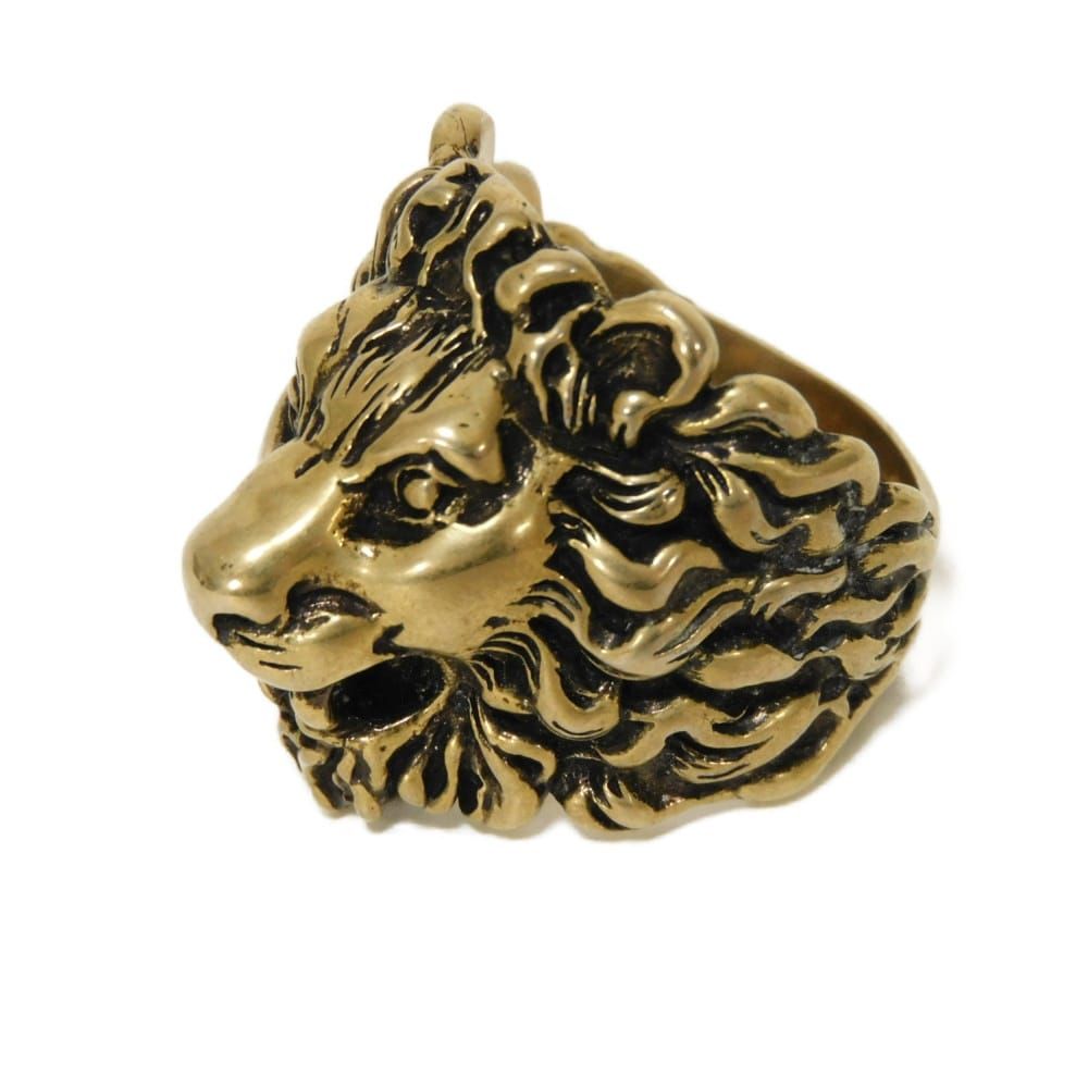 GUCCI グッチ ライオン ヘッド 25 ロゴ ゴールド 24号 アニマル メッキ エイジングゴールド リング 指輪 398601 I 4600 8233