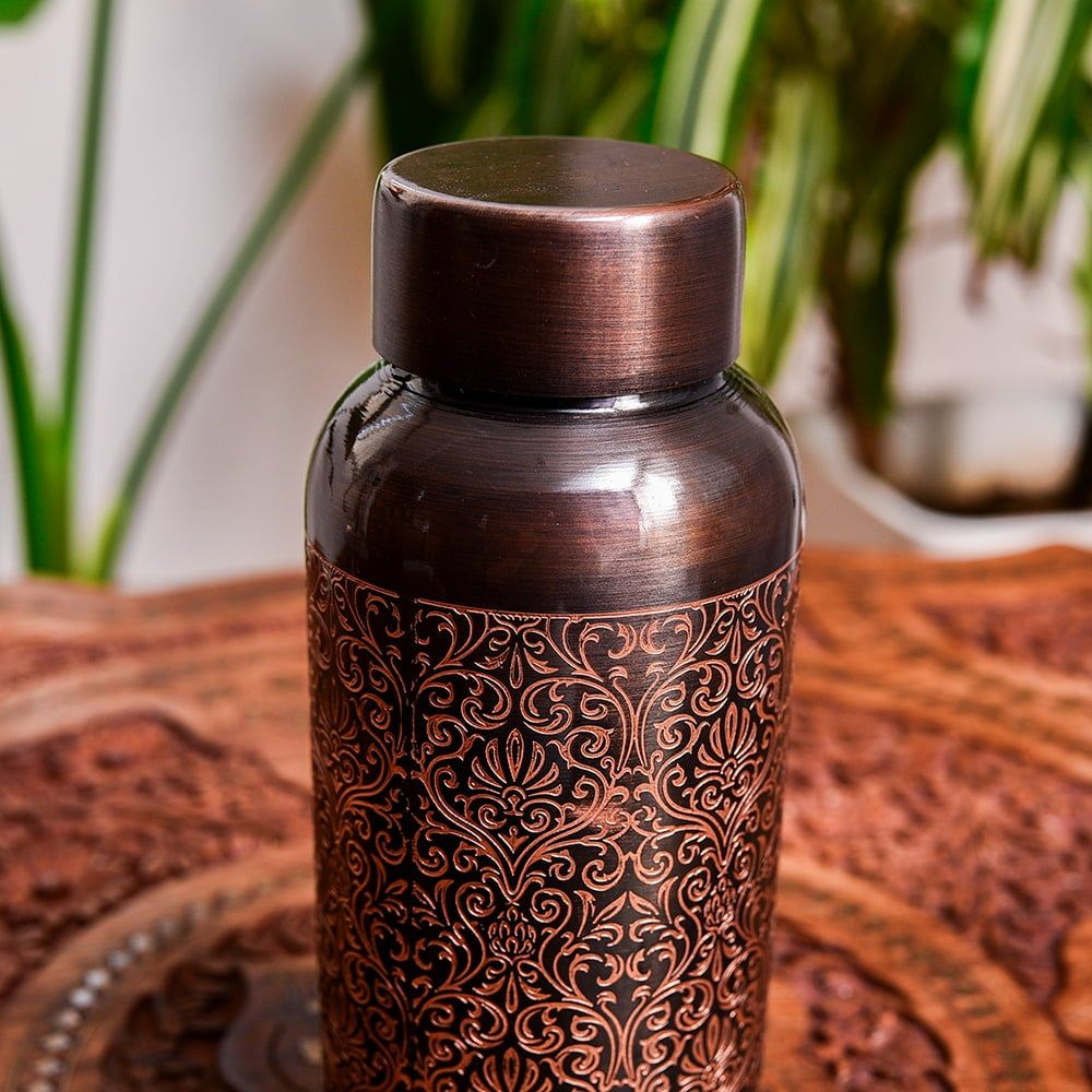 アーユルヴェーダ 高級銅製ウォーターボトル 水筒 ダマスク柄が美しい