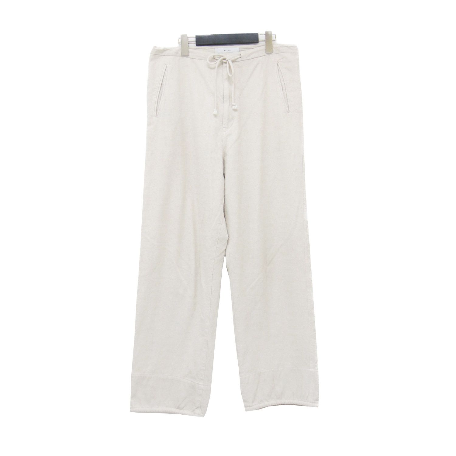 ARCHI アーキ パンツ ライトベージュ サイズ M 22秋冬 キルト ステッチ イージー Quilted Stitching Corded Pants ストレート ドローコード 裾絞りコットン レディース