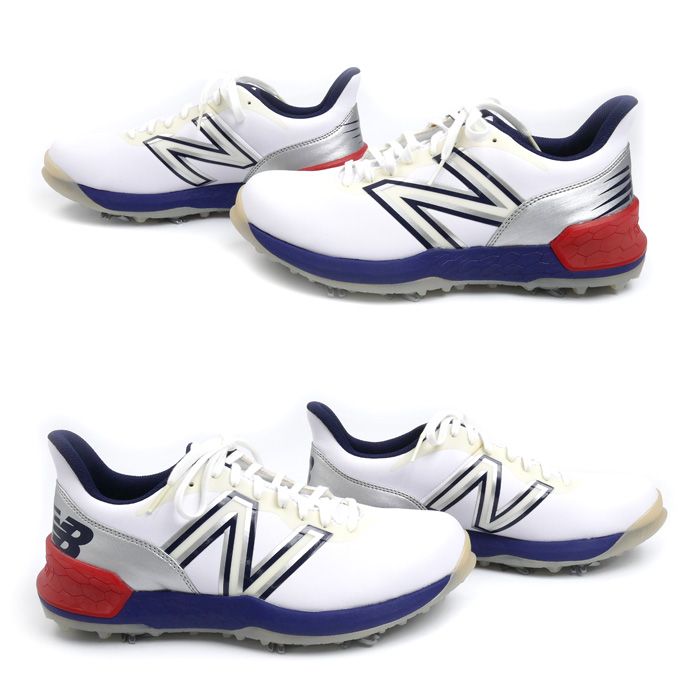 【美品】new balance ゴルフシューズ 26.0㎝ 白/紺/赤 NEW BALANCE ニューバランス ソフトスパイク ゴルフシューズ ホワイト
