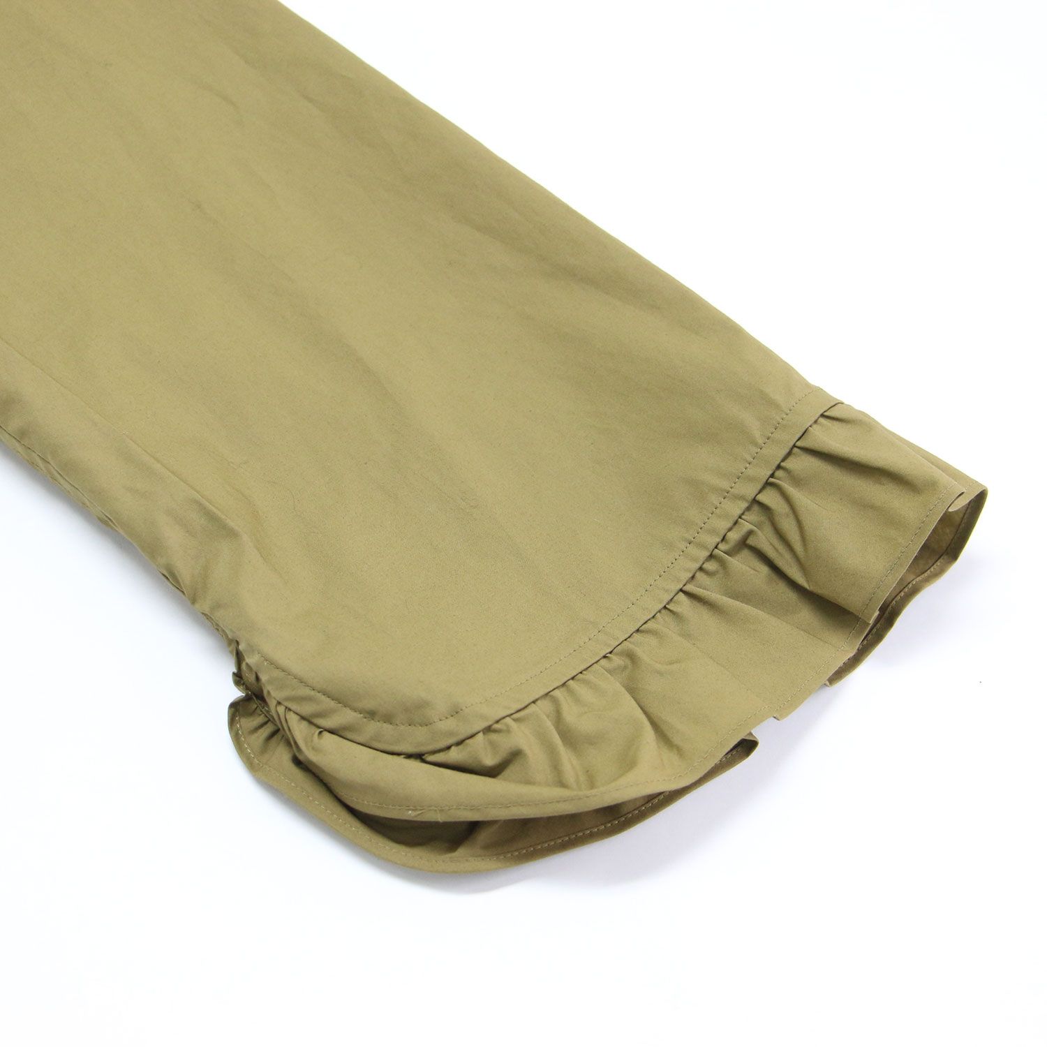 LOEFF ロエフ シャツ カーキ サイズ 0 S 25秋冬 フリル スキッパー ブラウス 長袖 Vネック フ スリーブ コットン トップス レディース デイリーウェア 長袖 