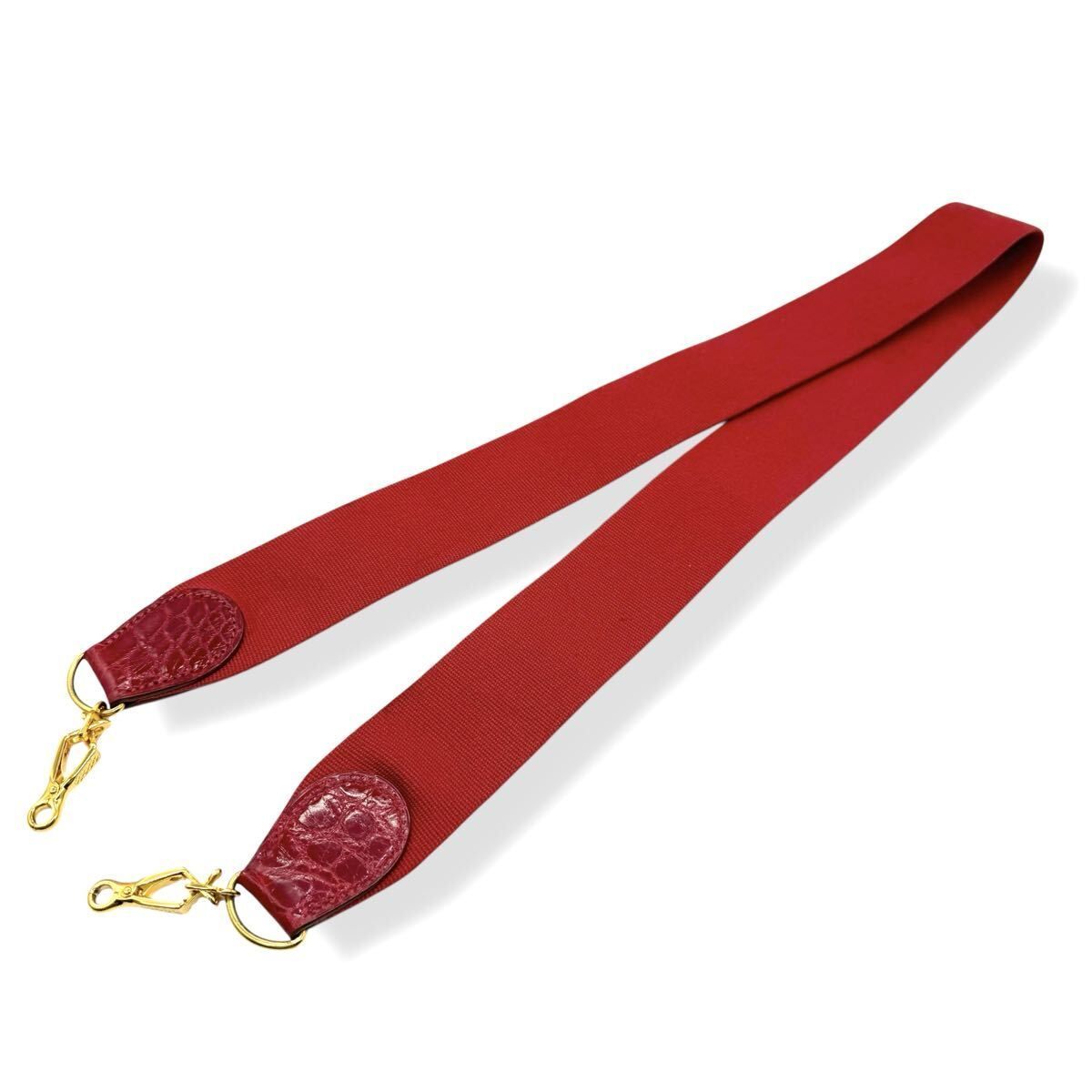 エルメス HERMES ショルダーストラップ アリゲーター クロコダイル レッド バンドリエール 105 cm 50 mm cw 10