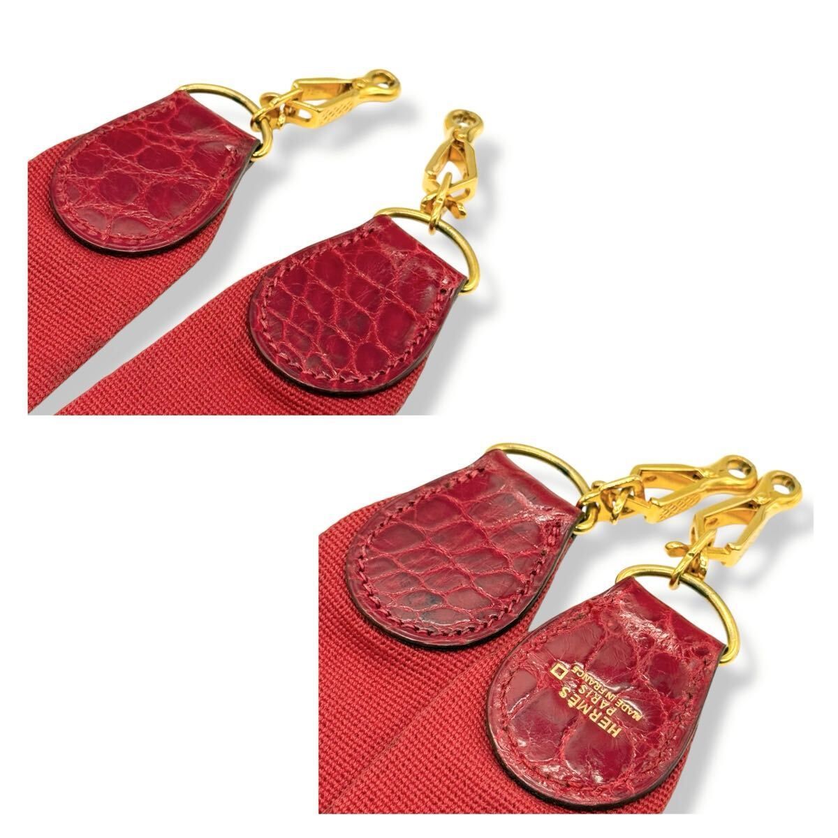  エルメス HERMES ショルダーストラップ アリゲーター クロコダイル レッド バンドリエール 105 cm 50 mm cw 10 その他 バッグ