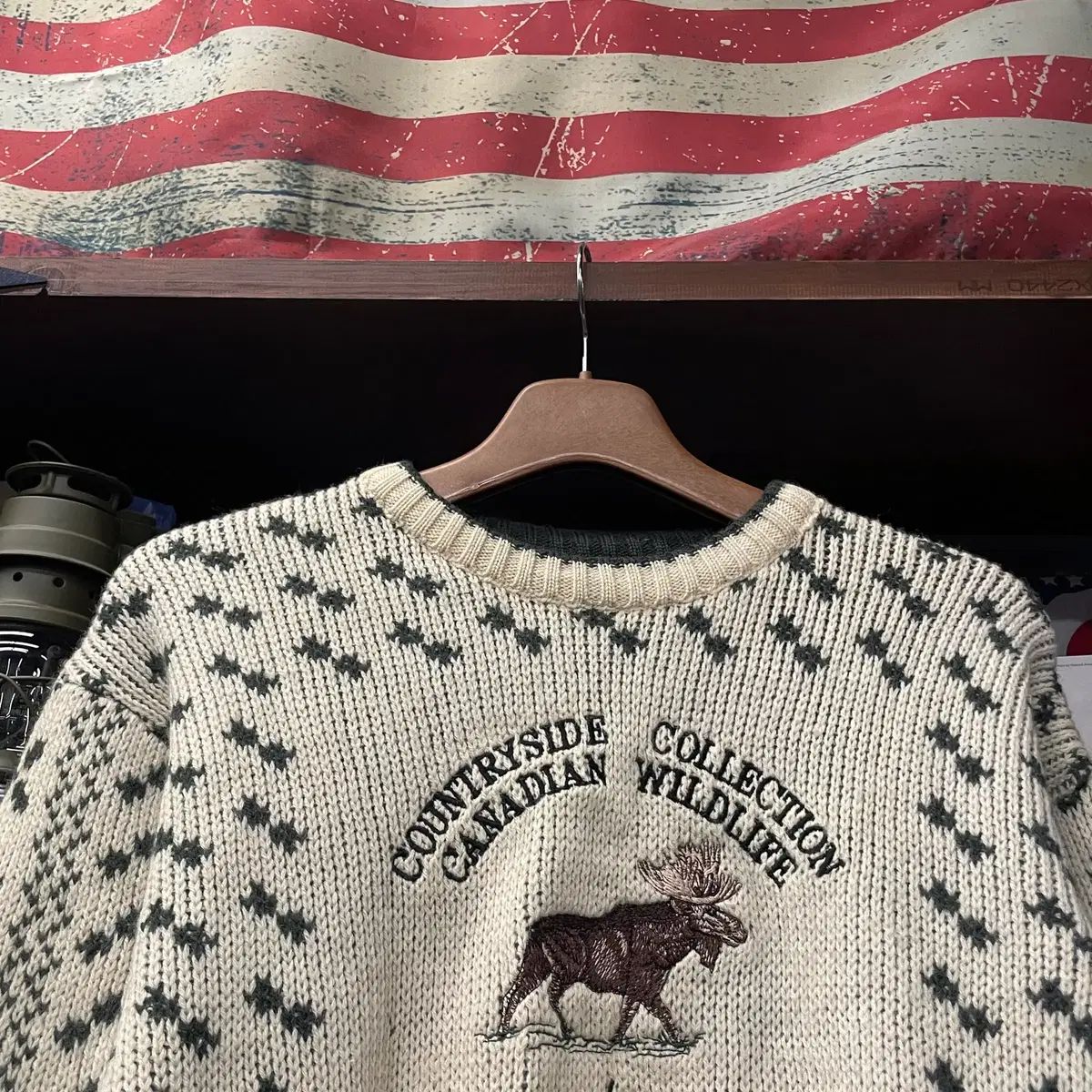 90s カナダ 툰드라 ヘビー ウール トナカイ パータン クロップド ニット セーター N206