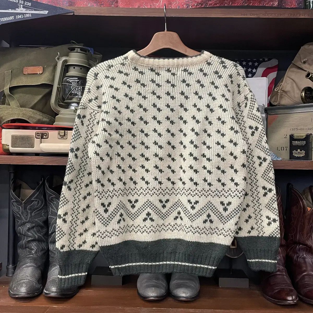 90s カナダ 툰드라 ヘビー ウール トナカイ パータン クロップド ニット セーター N206