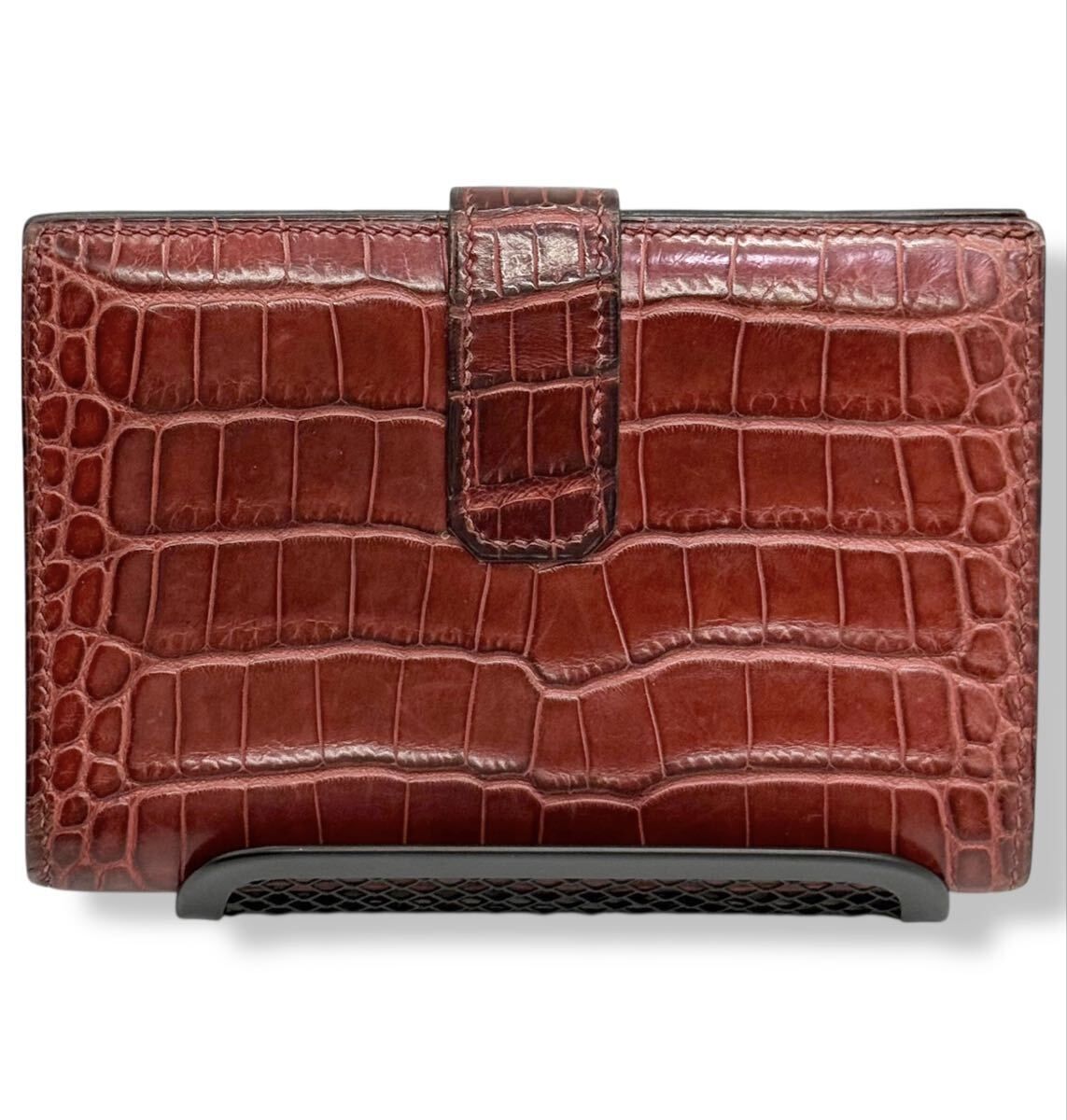 エルメス ジュラ 折り財布 アリゲーター ブラウン クロコダイル