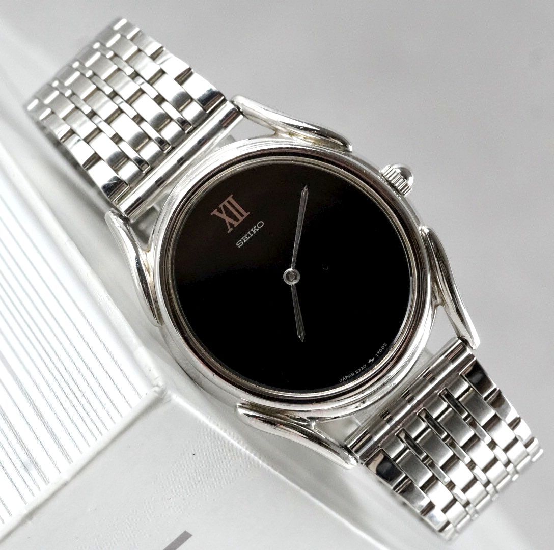 激 SEIKO セイコー Chariot シャリオ Cal.2220 A 1970 s ヴィンテージ アンティーク antique 銀無垢 silver 885 手巻き men wacth 稼働品 ブラック シルバー