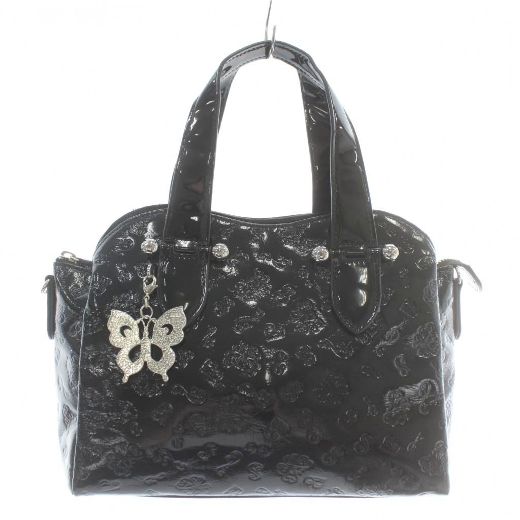 アナスイ ANNA SUI ハンドバッグ エナメル 蝶々 型押し 総柄 チャーム