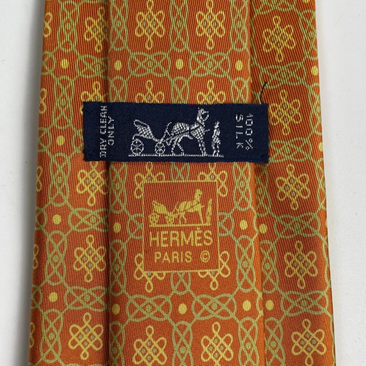 極美品 最新 HERMES エルメス / 幾何学 シェーヌ ネクタイ オレンジ 大