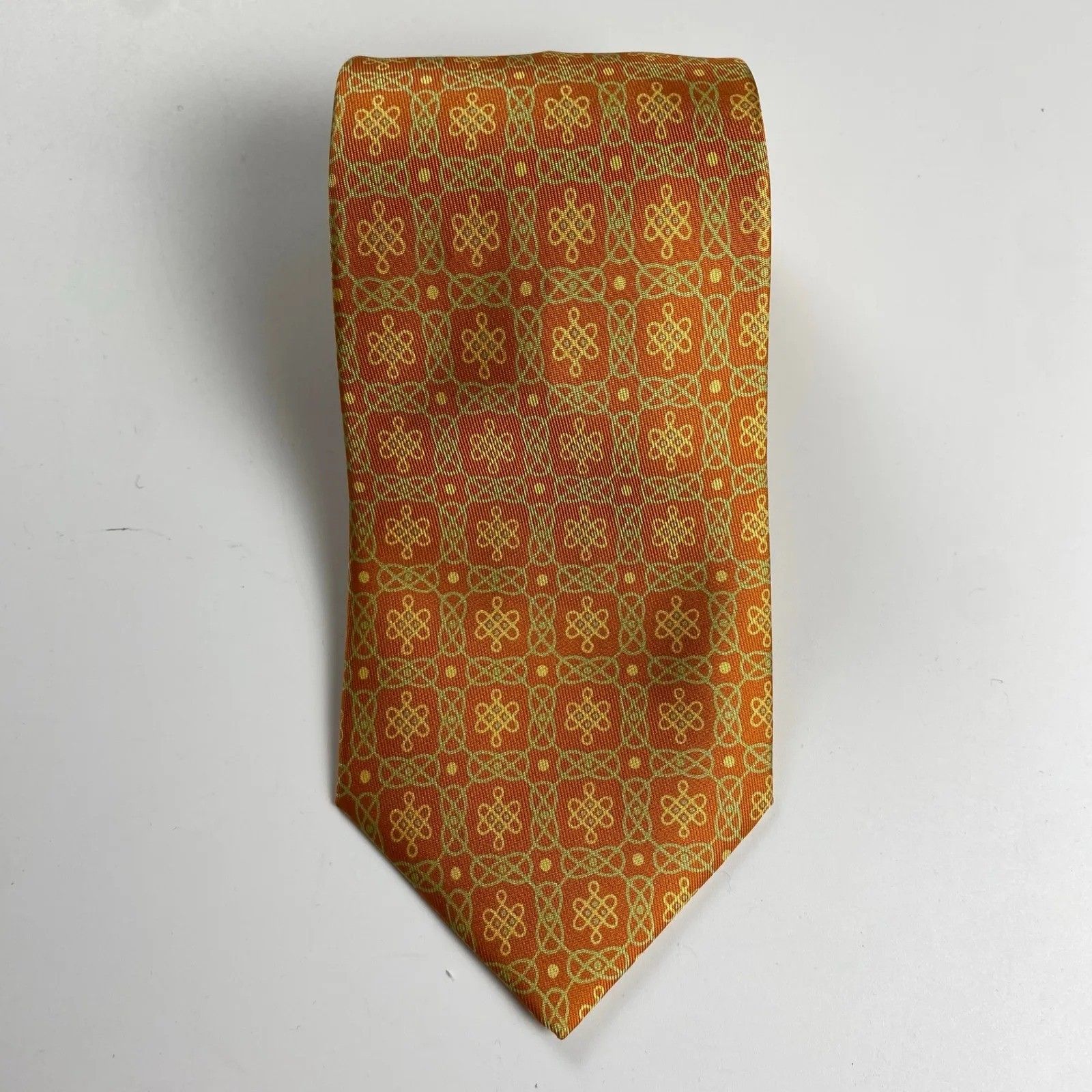 極美品 最新 HERMES エルメス / 幾何学 シェーヌ ネクタイ オレンジ 大