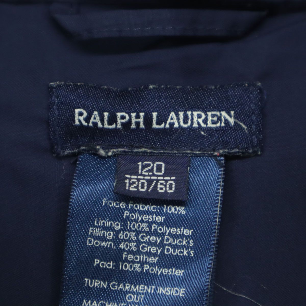  RALPH LAUREN ラルフローレン ワンポイントロゴ 長袖 ダウンジャケット 120 ネイビー キッズ 古着 その他 ジャケット ブルゾン