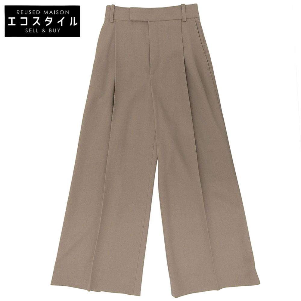 CELINE セリーヌ フィービー期 センタープレス ウールストレートパンツ ボトムス レディース ベージュ 34 2 1 V 81 818 B