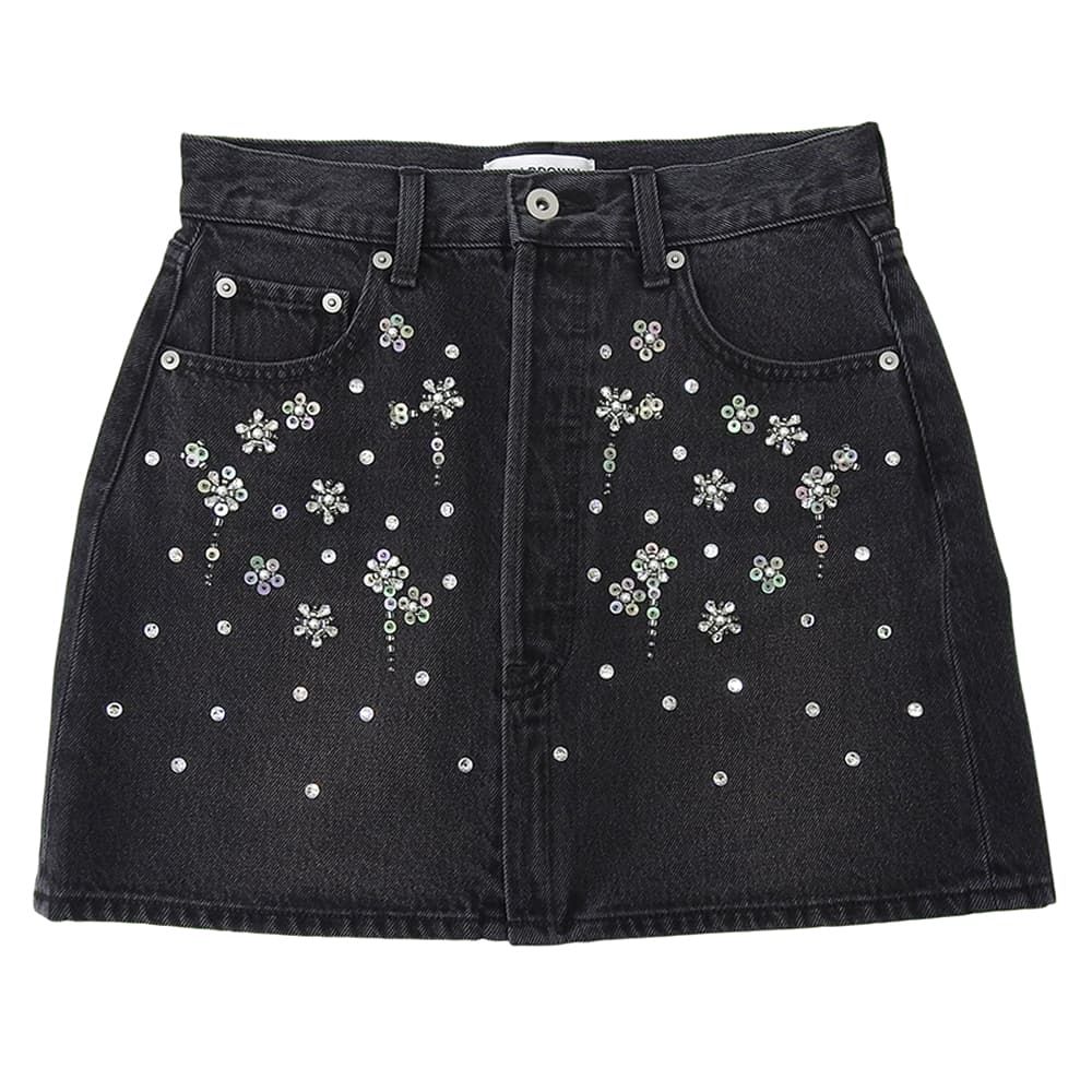 Lily Brown リリーブラウン ビジューデニムミニスカート レディース ブラック 1 24 AW 2