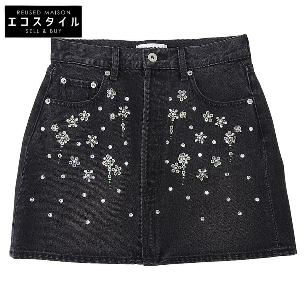 Lily Brown リリーブラウン ビジューデニムミニスカート レディース ブラック 1 24 AW 2