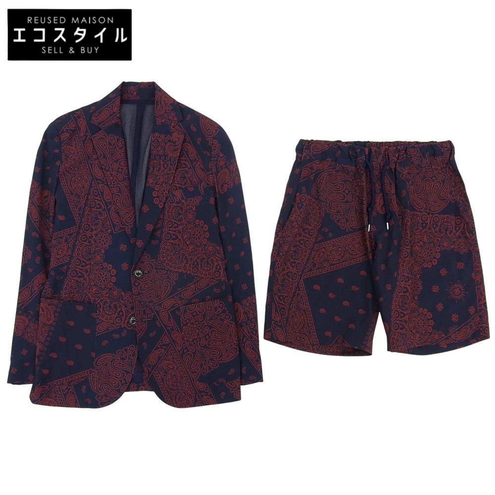 1 piu uguale 3 ウノピゥウノウグァーレトレ バンダナ柄 セットアップ メンズ ネイビー レッド IV