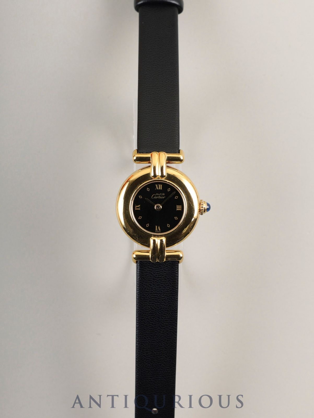 カルティエ マストコリゼ W 100753 590002 クォーツ Cal.690 SV 925 革 尾錠 GP ブラック飛びローマン文字盤 オーバーホール済み