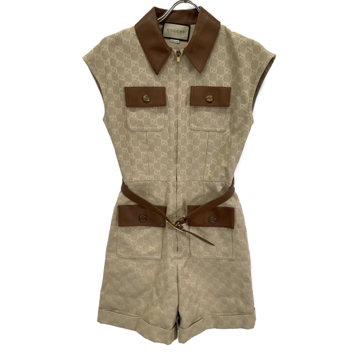 GUCCI グッチ 676198 ﾍﾞｰｼﾞｭ GG柄 ｺｯﾄﾝ ｵｰﾙｲﾝﾜﾝ ﾍﾞﾙﾄ付き 40