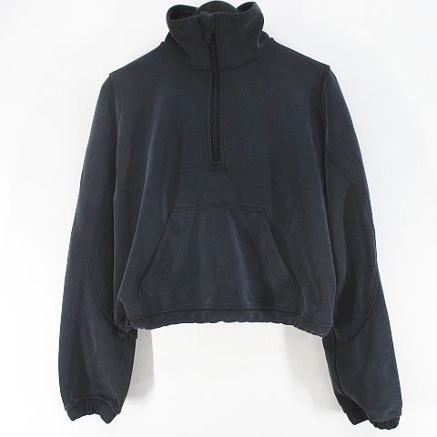 ルルレモン lululemon スポーツウェア ヨガ アクティブウェア LW 31 DXS 長袖 ラッシュド ソフトストーム ハーフジップ 0 灰系 ブルーグレー ロゴ プリント ストレッチ