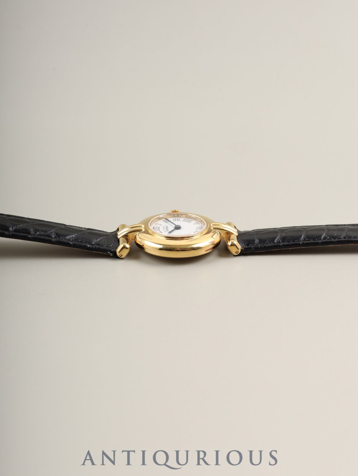  カルティエ マストコリゼ 2414 クォーツ Cal.157 SV 925 革 Dバックル GP ホワイトローマン文字盤 オーバーホール済み 腕時計(クォーツ) 腕時計(アナログ)