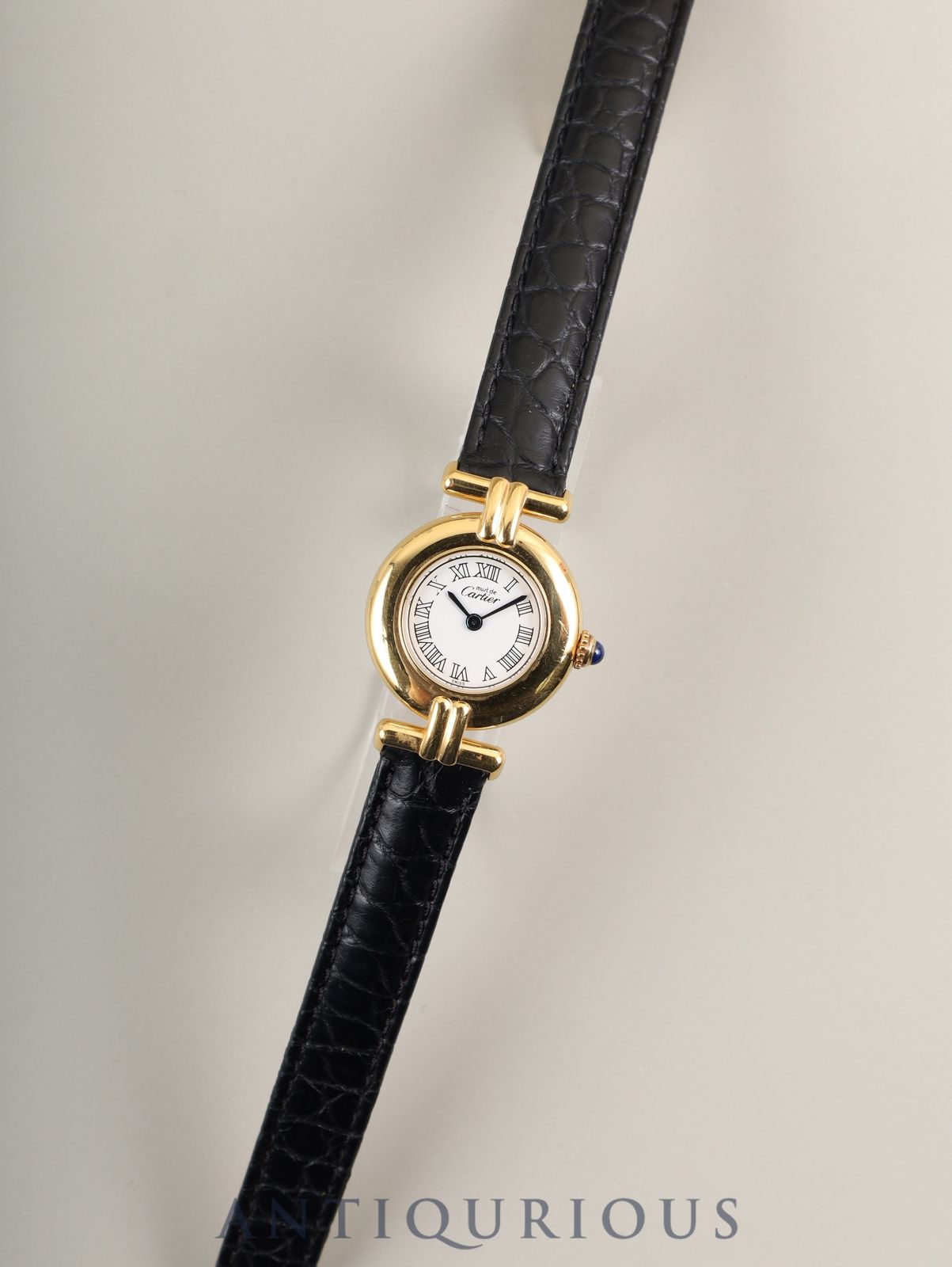 カルティエ マストコリゼ 2414 クォーツ Cal 157 SV 925 革 Dバックル GP ホワイトローマン文字盤 オーバーホール済み