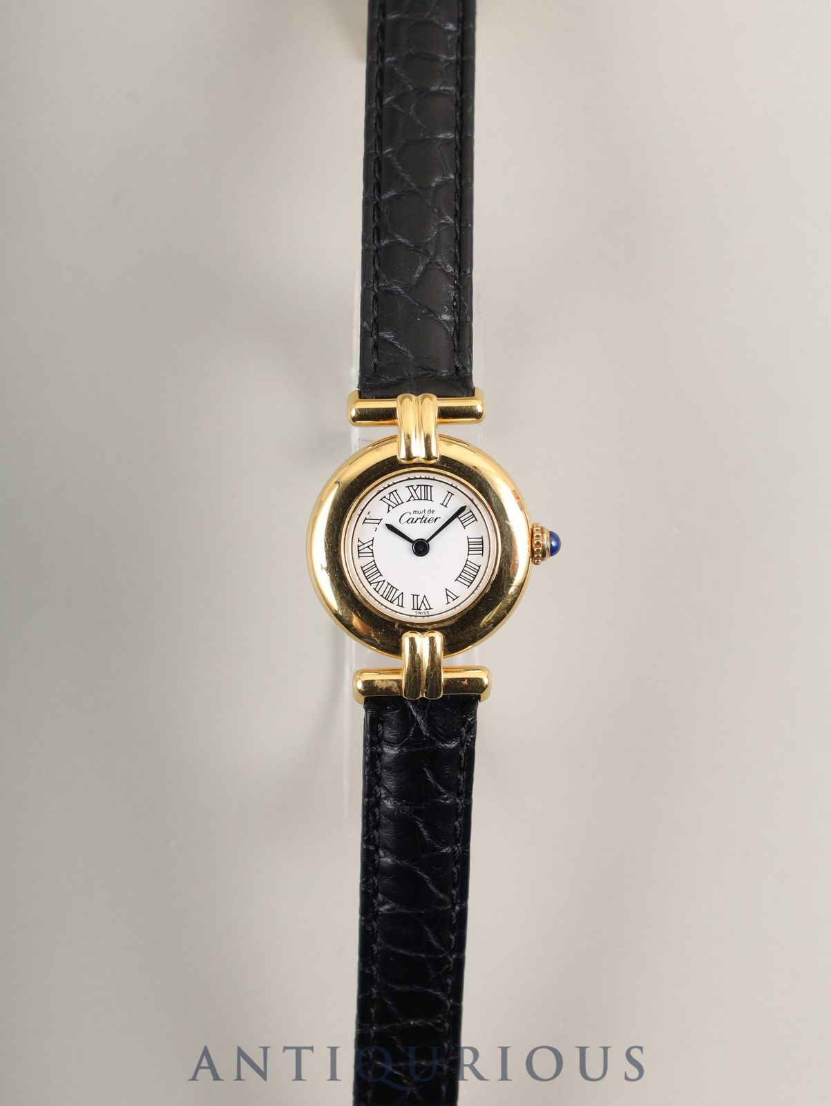 カルティエ マストコリゼ 2414 クォーツ Cal.157 SV 925 革 Dバックル GP ホワイトローマン文字盤 オーバーホール済み