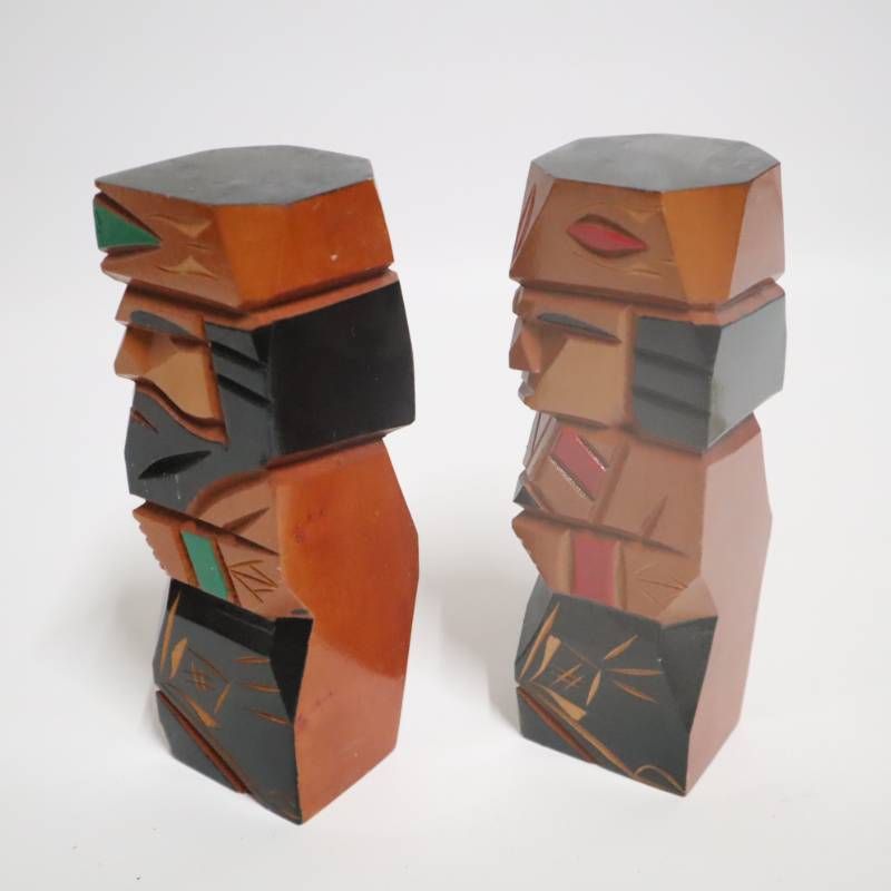 アイヌ 木彫 置物 人物像 ペア 北海道 民芸 木製 彫刻 無銘 工芸品