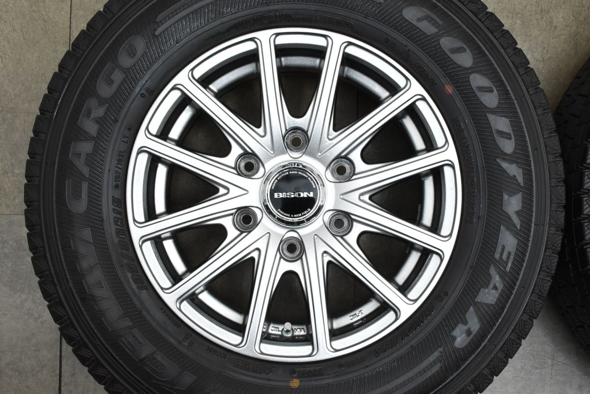  バリ溝 BISON 15 in 6 J 33 PCD 139 7 グッドイヤー アイスナビカーゴ 195 80 R LT ハイエース レジアスエース スタッドレス 15インチ タイヤ ホイールセット
