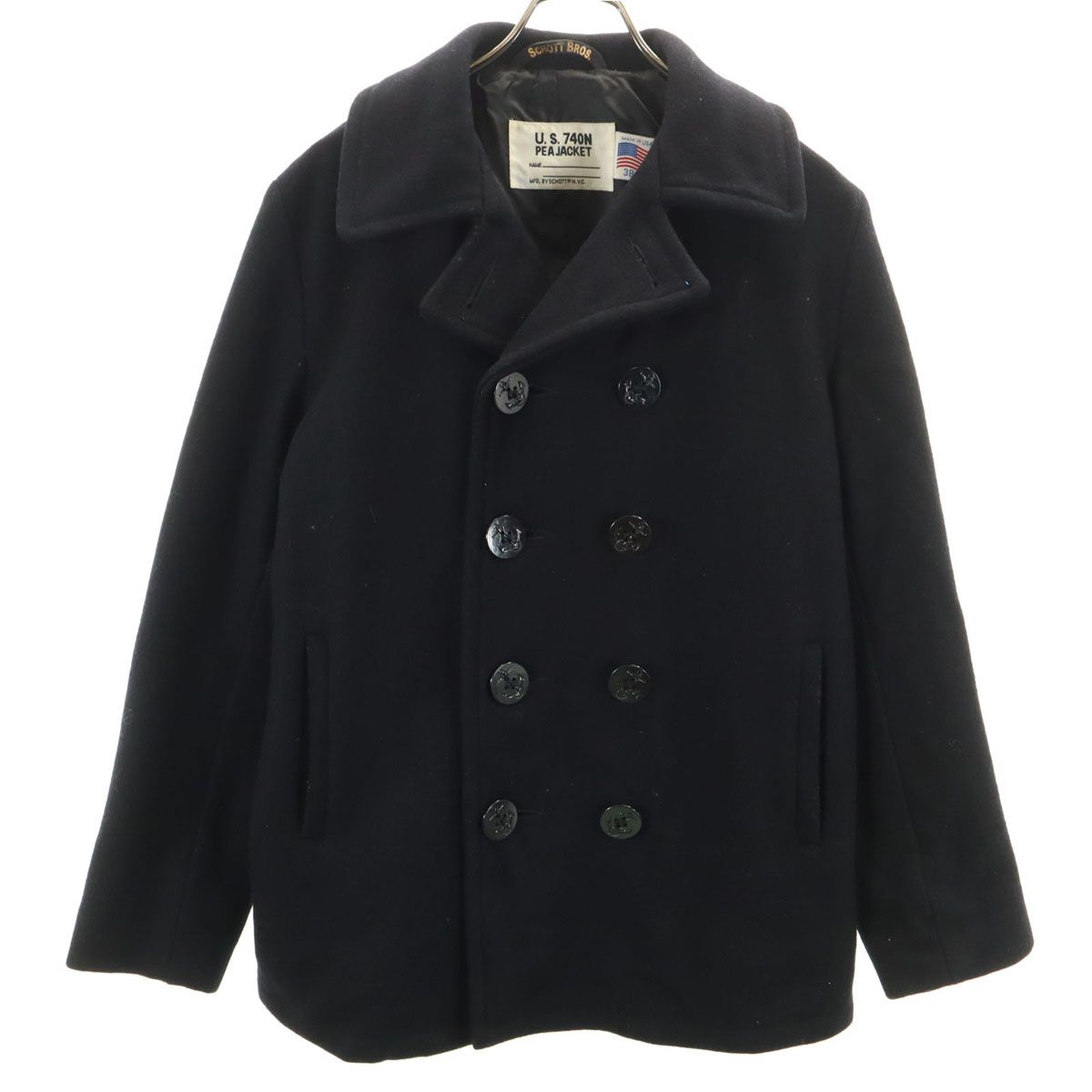 Schott ショット　740N　ピーコート　シングル　USA製　38　黒 schott ショット USA製 ピーコート 38 ブラック U.S.740N メンズ 古着