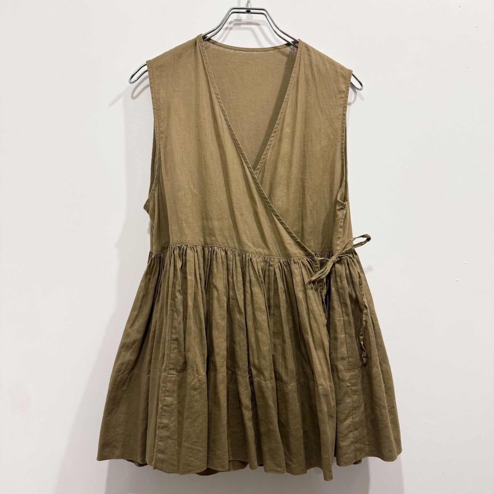BEAMS BOY コットン リネン カシュクール ギャザー ノースリーブ 