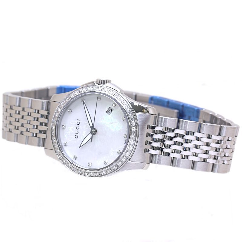 GUCCI グッチ Ｇタイムレス ベゼルダイヤモンド 12 Pダイヤモンド 126.5 磨き済 電池交換済 腕時計 レディース ステンレススチール 40218