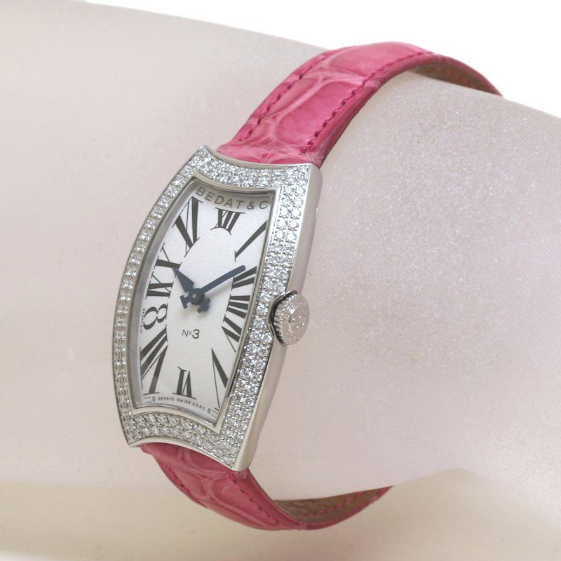 BEDAT-Co ベダ＆カンパニー No.3 ロングトノー ベゼルダイヤモンド 384.030.600 オーバーホール済 磨き済 腕時計 レディース ステンレススチールx牛革 40220
