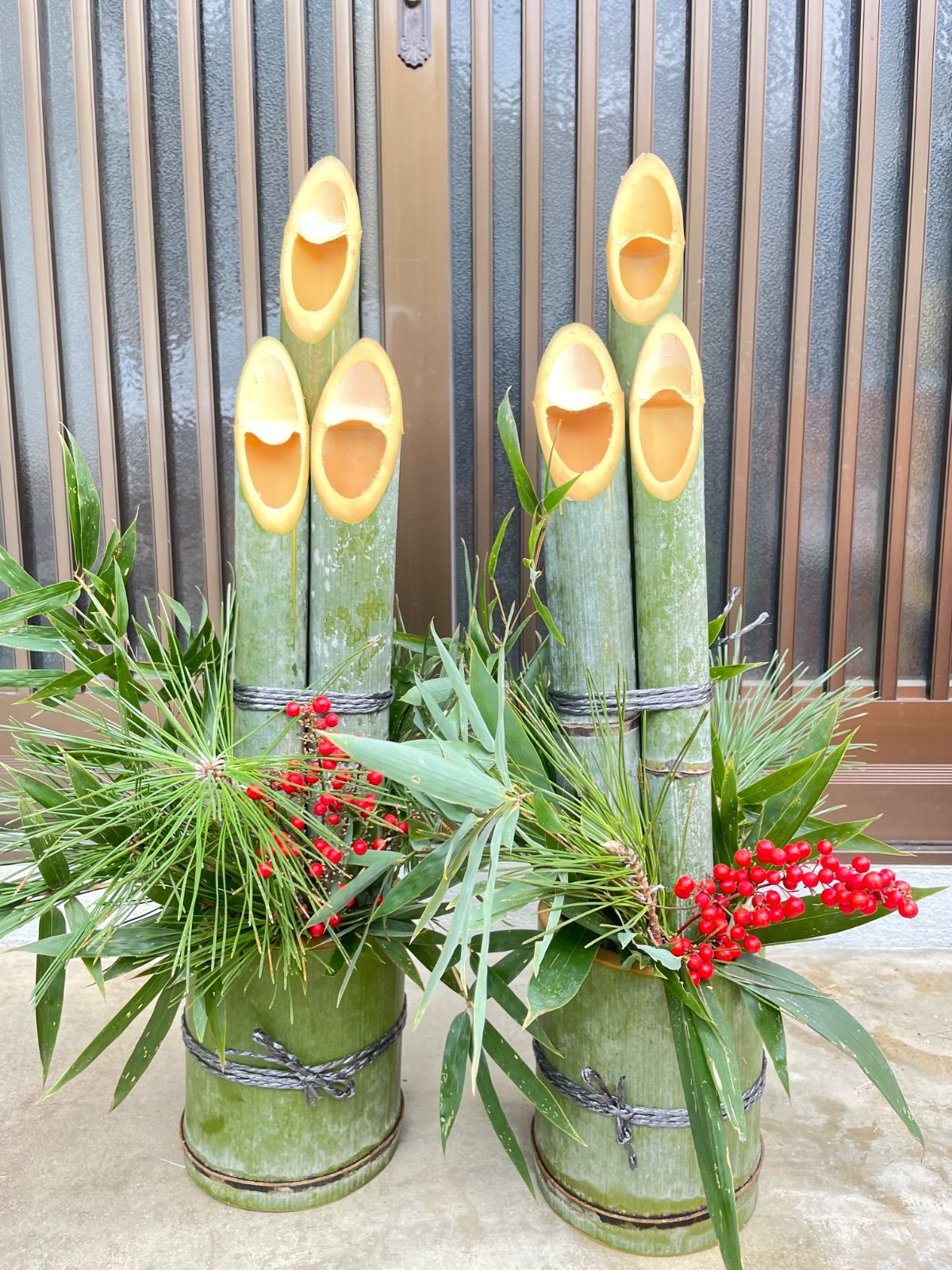 早い者勝ち】竹製 門松 3本 2セット 62cm 正月飾り 飾り付き 竹細工