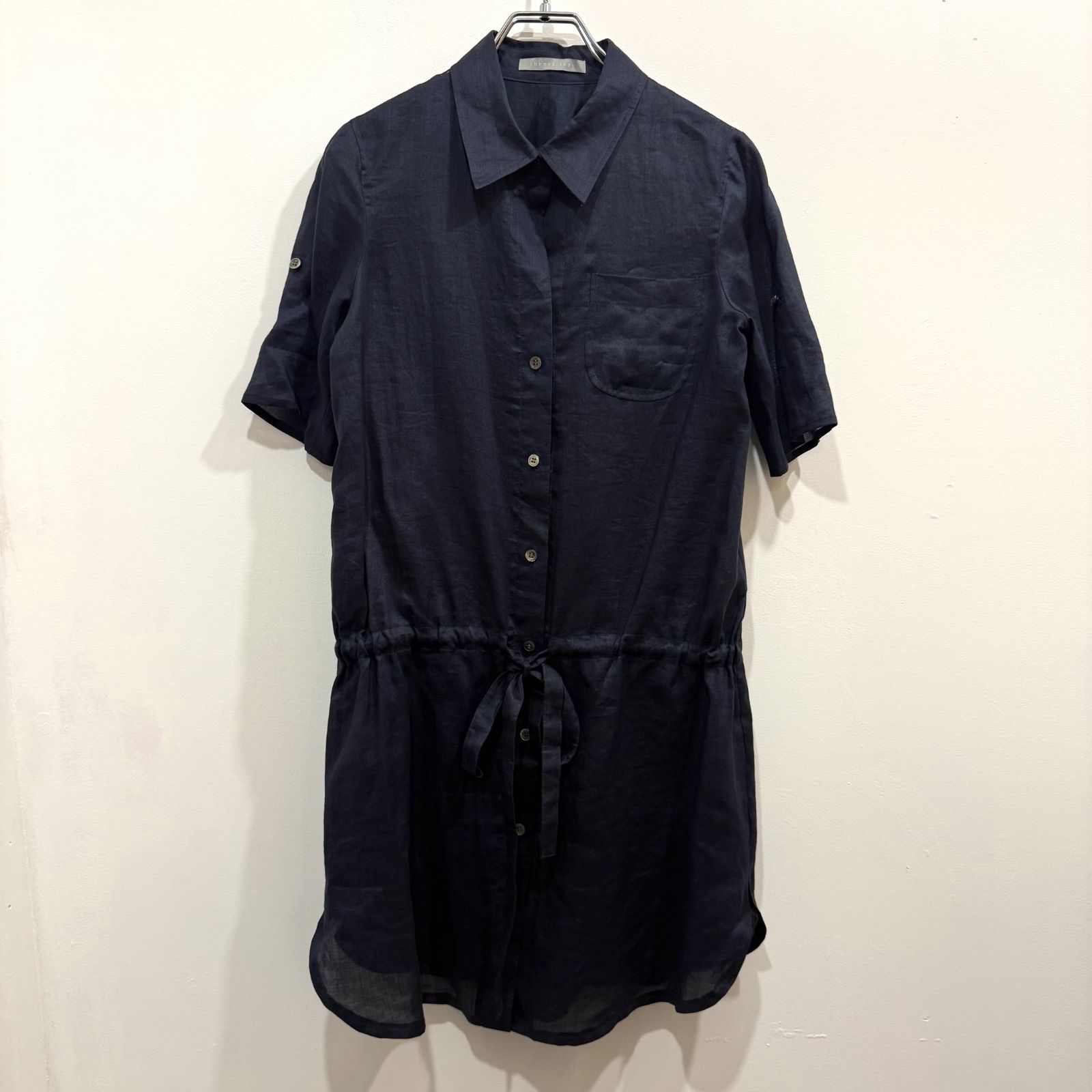 theory luxe ロングシャツ チュニック 半袖 ネイビー サイズ38【送料