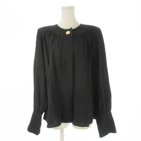 イヴサンローラン YVES SAINT LAURENT 90 s ヴィンテージ ブラウス シャツ ノー 長袖 ウール 比翼 ワンポイント M 黒 ブラック CK 11 GY 18