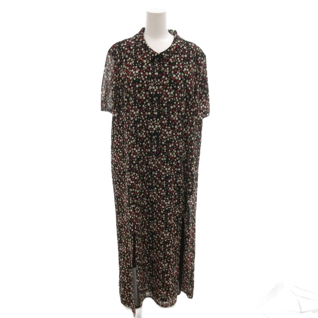 レリアン Leilian ワンピース 17 黒 ブラック 半袖 ドット 赤 大きいサイズ ロング FF GY 44