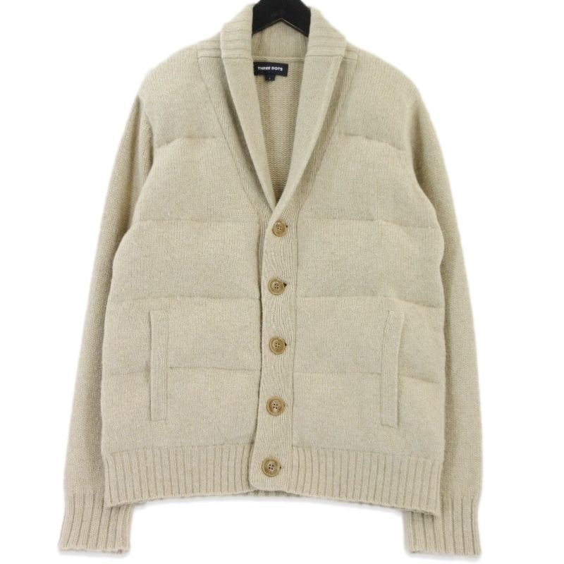 THREE DOTS スリードッツ ショール ダウンカーディガン KENNY WP 704 MY ケニー ウール カシミヤ ベージュ L