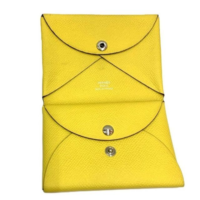 HERMES(エルメス) カルヴィ デュオ コンパクト財布 レザー イエロー